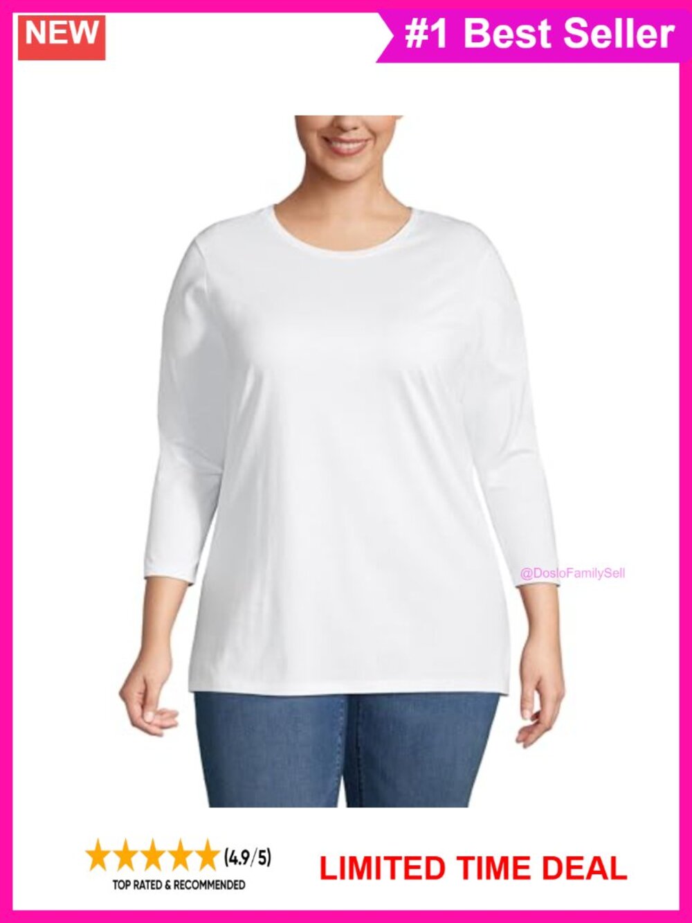 Lands' End 3/4 Sleeve Supima Cotton Crewneck Tunic